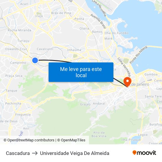 Cascadura to Universidade Veiga De Almeida map