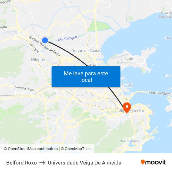 Belford Roxo to Universidade Veiga De Almeida map