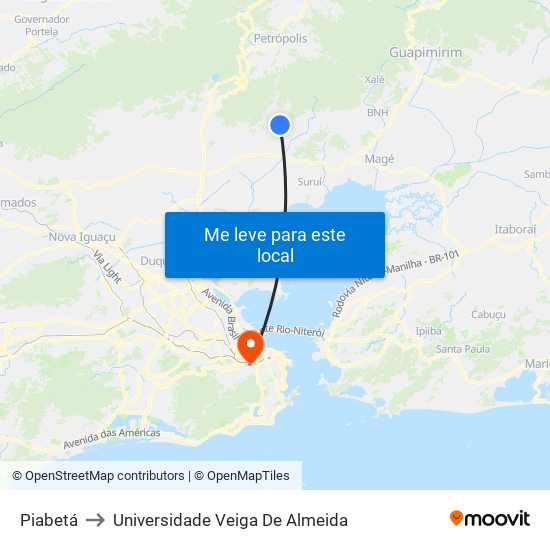 Piabetá to Universidade Veiga De Almeida map