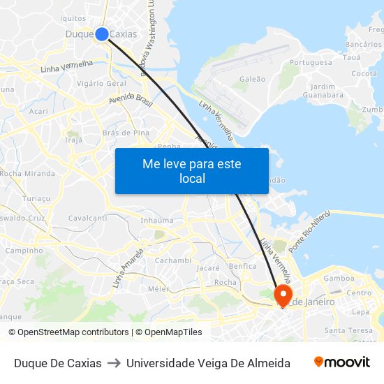 Duque De Caxias to Universidade Veiga De Almeida map