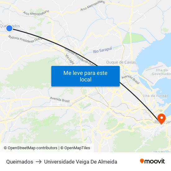 Queimados to Universidade Veiga De Almeida map