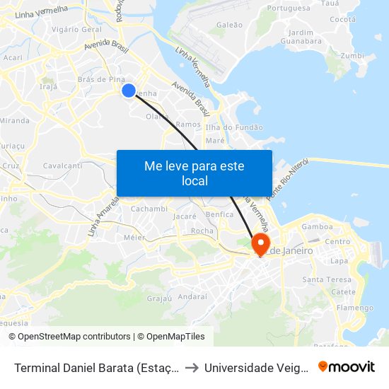 Terminal Daniel Barata (Estação Penha Circular) to Universidade Veiga De Almeida map