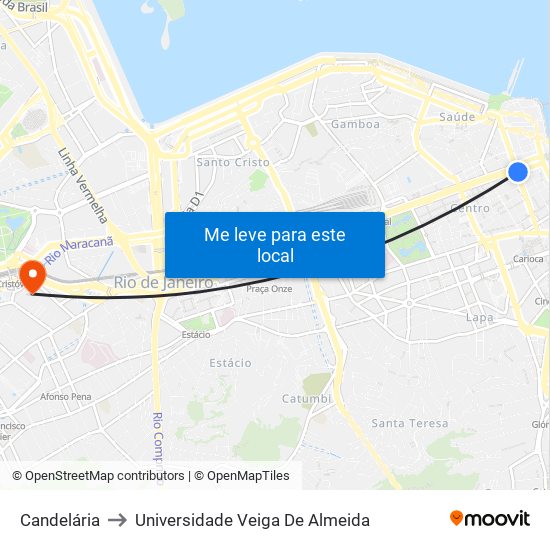 Candelária to Universidade Veiga De Almeida map