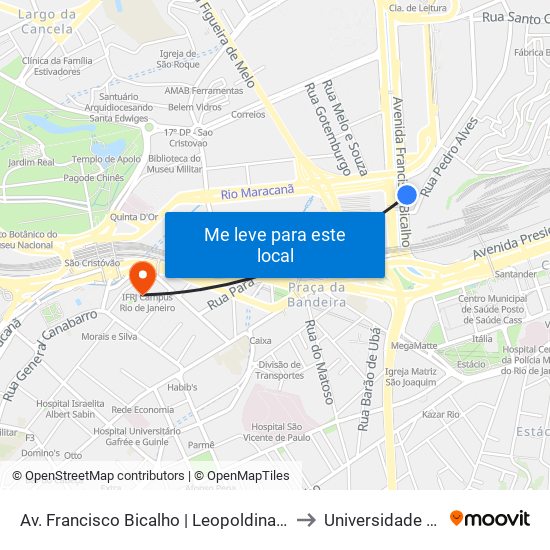 Av. Francisco Bicalho | Leopoldina (Sentido São Cristóvão / Rodoviária) to Universidade Veiga De Almeida map