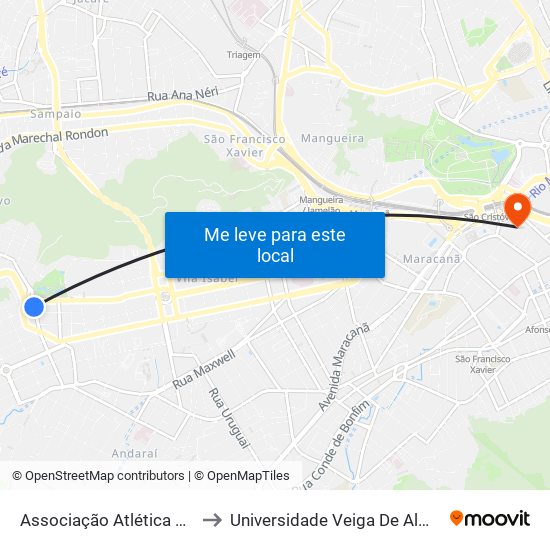 Associação Atlética Light to Universidade Veiga De Almeida map