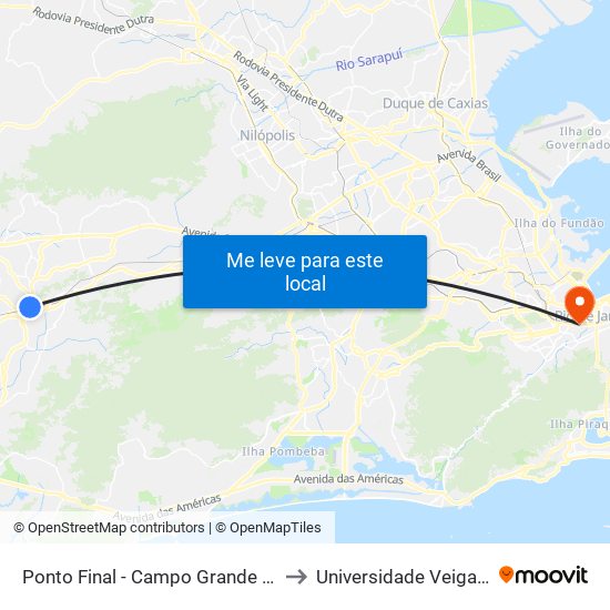 Ponto Final - Campo Grande (804, 833 E 898) to Universidade Veiga De Almeida map