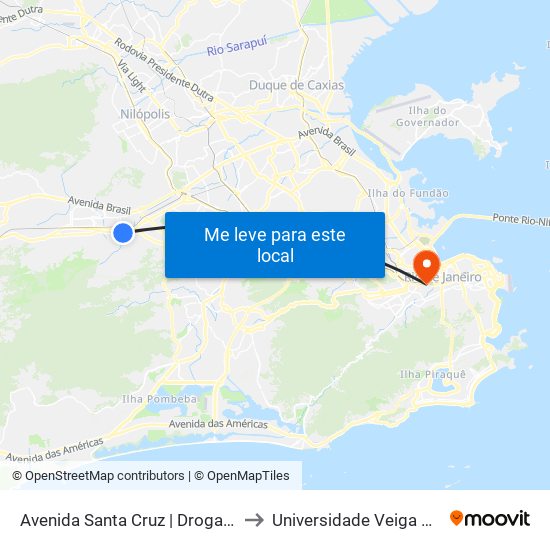 Avenida Santa Cruz | Drogarias Pacheco to Universidade Veiga De Almeida map