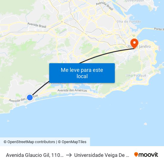 Avenida Glaucio Gil, 1101-1125 to Universidade Veiga De Almeida map