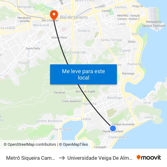 Metrô Siqueira Campos to Universidade Veiga De Almeida map