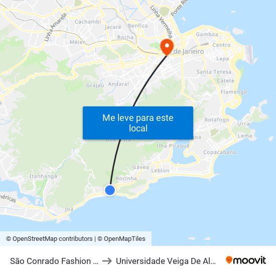 São Conrado Fashion Mall to Universidade Veiga De Almeida map