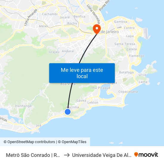 Metrô São Conrado | Rocinha to Universidade Veiga De Almeida map