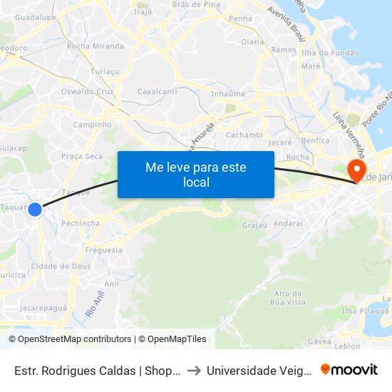 Estr. Rodrigues Caldas | Shopping Taquara Plaza to Universidade Veiga De Almeida map