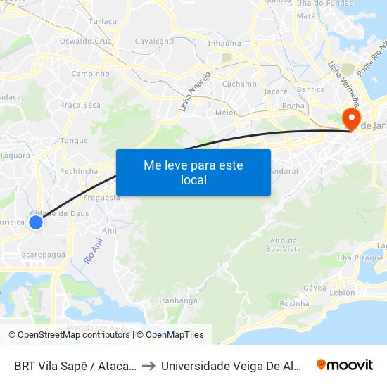 BRT Vila Sapê / Atacadão to Universidade Veiga De Almeida map