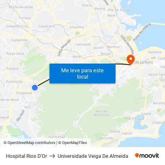Hospital Rios D'Or to Universidade Veiga De Almeida map