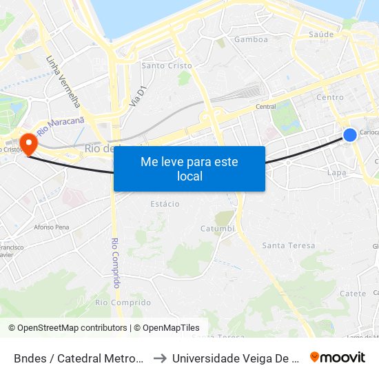 Bndes / Catedral Metropolitana to Universidade Veiga De Almeida map