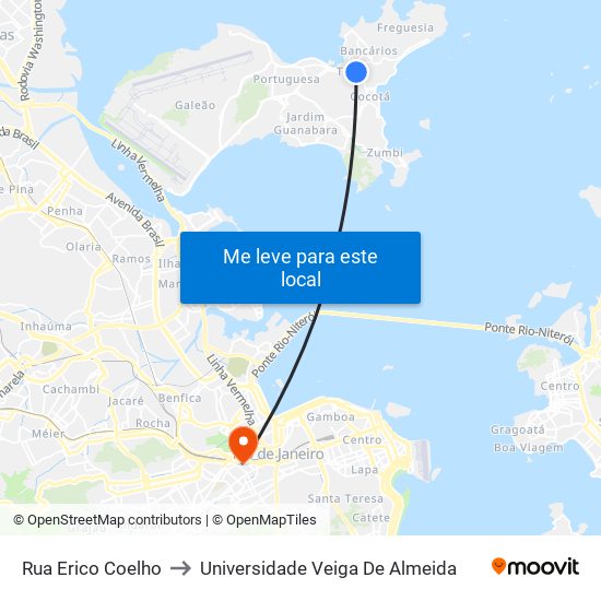 Rua Erico Coelho to Universidade Veiga De Almeida map