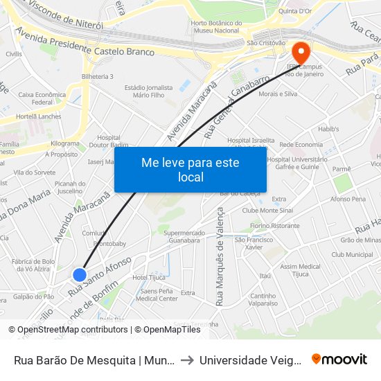 Rua Barão De Mesquita | Mundial Santo Afonso to Universidade Veiga De Almeida map