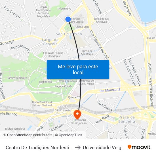 Centro De Tradições Nordestinas - Entrada Norte to Universidade Veiga De Almeida map