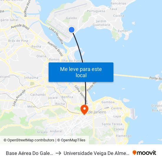 Base Aérea Do Galeão to Universidade Veiga De Almeida map