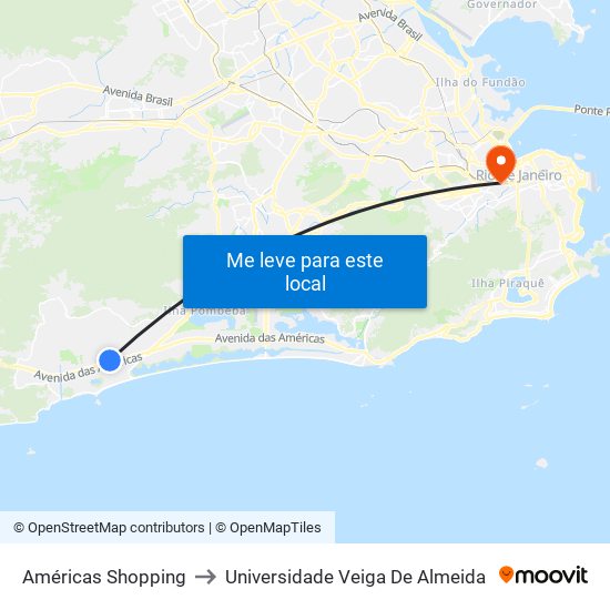 Américas Shopping to Universidade Veiga De Almeida map