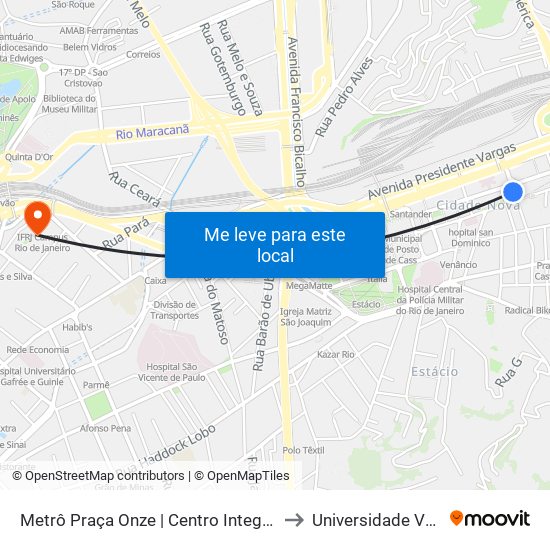 Metrô Praça Onze | Centro Integrado De Comando E Controle to Universidade Veiga De Almeida map