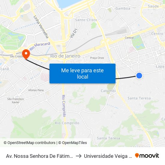 Av. Nossa Senhora De Fátima / R. Riachuelo to Universidade Veiga De Almeida map