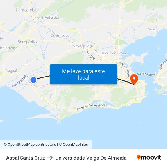Assaí Santa Cruz to Universidade Veiga De Almeida map