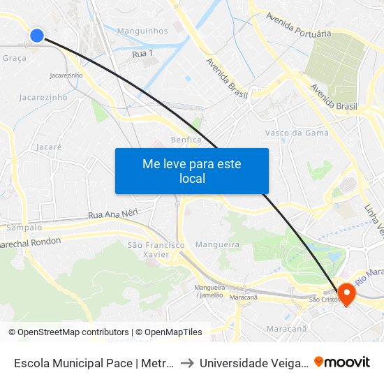 Escola Municipal Pace | Metrô Maria Da Graça to Universidade Veiga De Almeida map