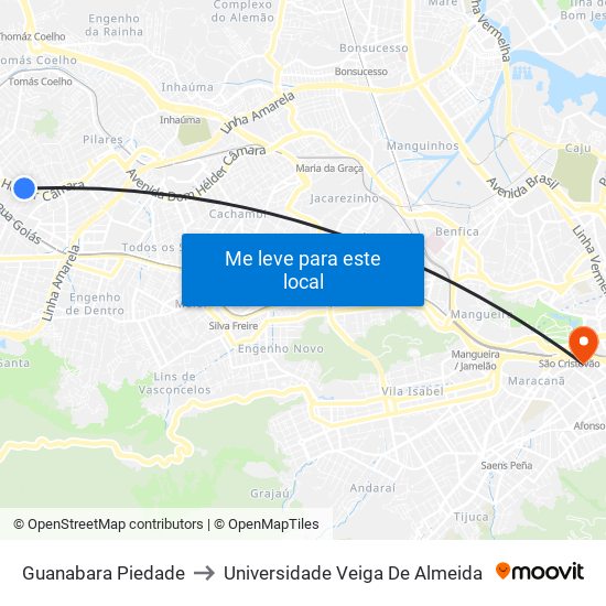 Guanabara Piedade to Universidade Veiga De Almeida map