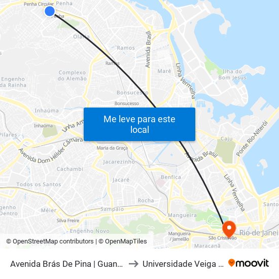 Avenida Brás De Pina | Guanabara Da Penha to Universidade Veiga De Almeida map