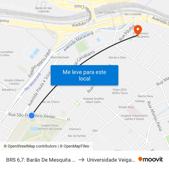 BRS 6,7: Barão De Mesquita (Colégio Militar) to Universidade Veiga De Almeida map