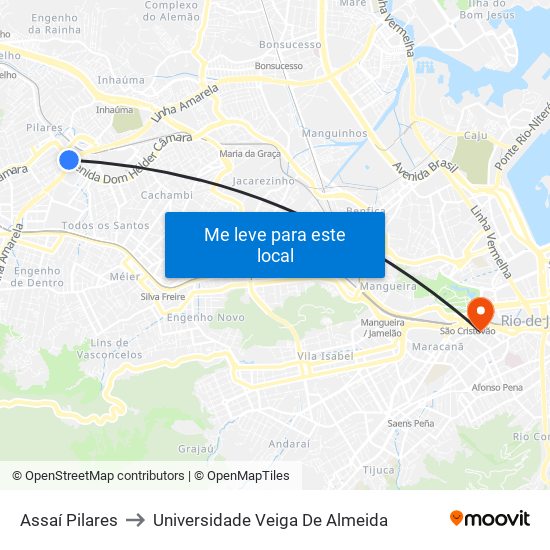 Assaí Pilares to Universidade Veiga De Almeida map