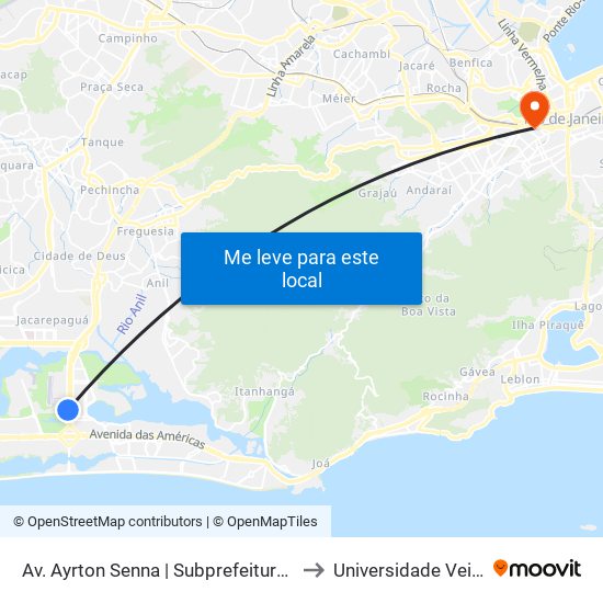 Av. Ayrton Senna | Subprefeitura Da Barra E Jacarepaguá to Universidade Veiga De Almeida map