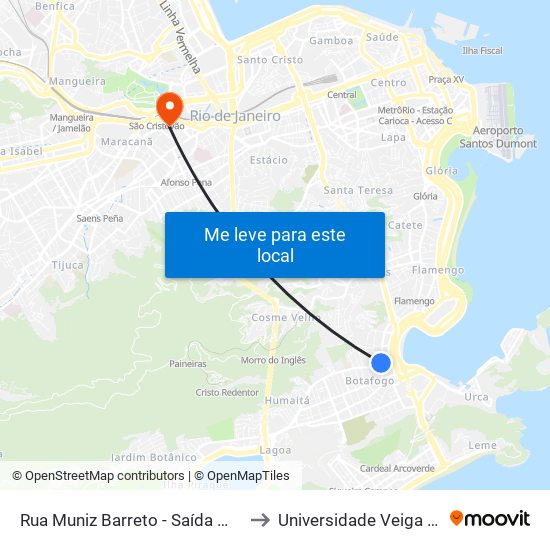 Rua Muniz Barreto - Saída Metrô Botafogo to Universidade Veiga De Almeida map