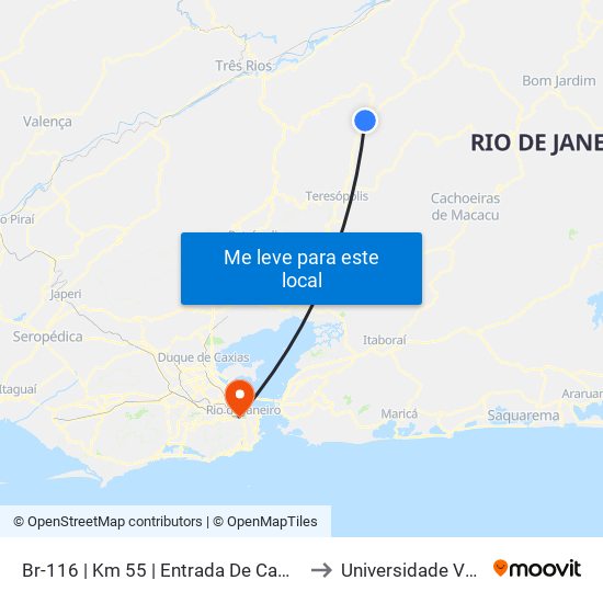 Br-116 | Km 55 | Entrada De Campanha (Sentido Teresópolis) to Universidade Veiga De Almeida map