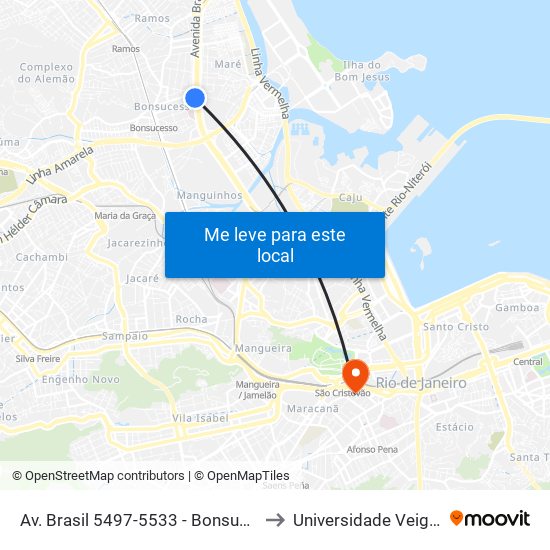 Av. Brasil 5497-5533 - Bonsucesso Rio De Janeiro to Universidade Veiga De Almeida map