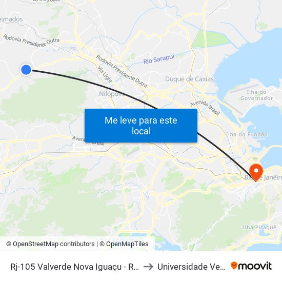 Rj-105 Valverde Nova Iguaçu - Rio De Janeiro 26290 Brasil to Universidade Veiga De Almeida map