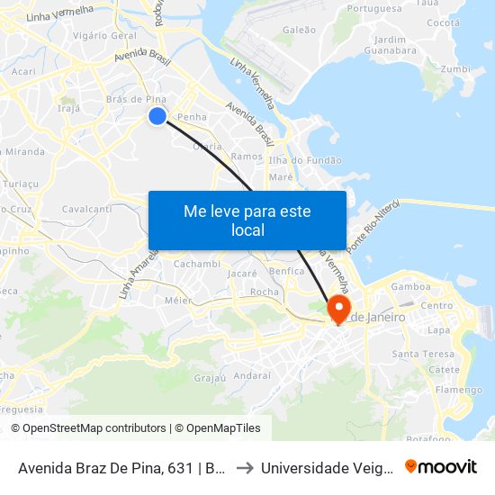 Avenida Braz De Pina, 631 | BRT Guaporé (Volta) to Universidade Veiga De Almeida map
