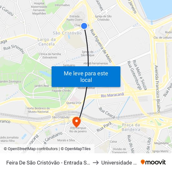 Feira De São Cristóvão - Entrada Sul (Linhas Vindas Da Linha Vermelha) to Universidade Veiga De Almeida map