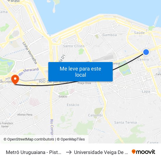 Metrô Uruguaiana - Pista Central to Universidade Veiga De Almeida map