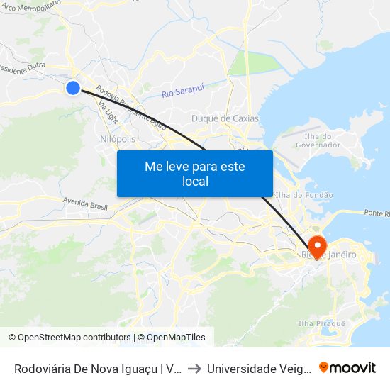 Rodoviária De Nova Iguaçu | Viaduto João Musch to Universidade Veiga De Almeida map