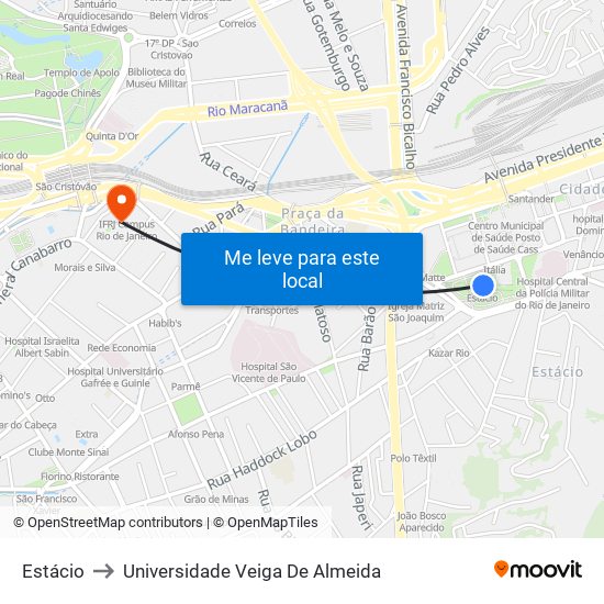 Estácio to Universidade Veiga De Almeida map