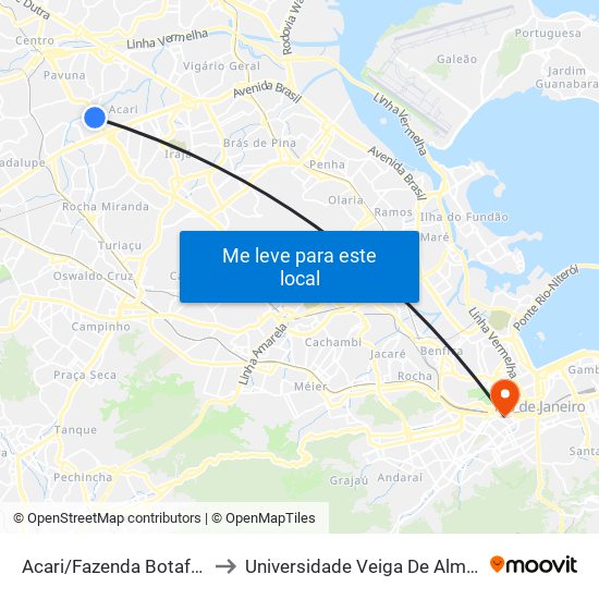 Acari/Fazenda Botafogo to Universidade Veiga De Almeida map