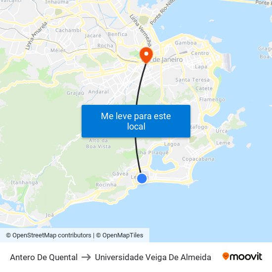 Antero De Quental to Universidade Veiga De Almeida map