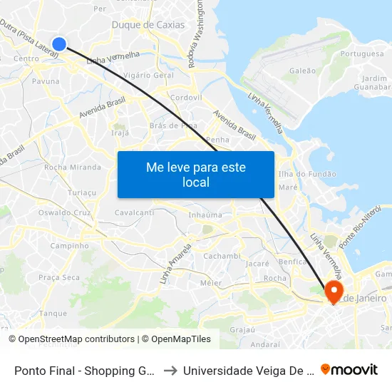 Ponto Final - Shopping Grande Rio to Universidade Veiga De Almeida map