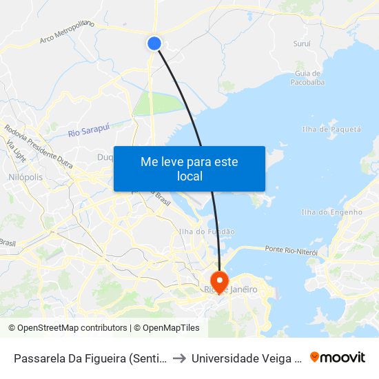 Passarela Da Figueira (Sentido Petrópolis) to Universidade Veiga De Almeida map