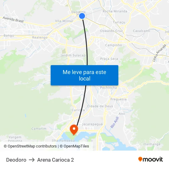 Deodoro to Arena Carioca 2 map