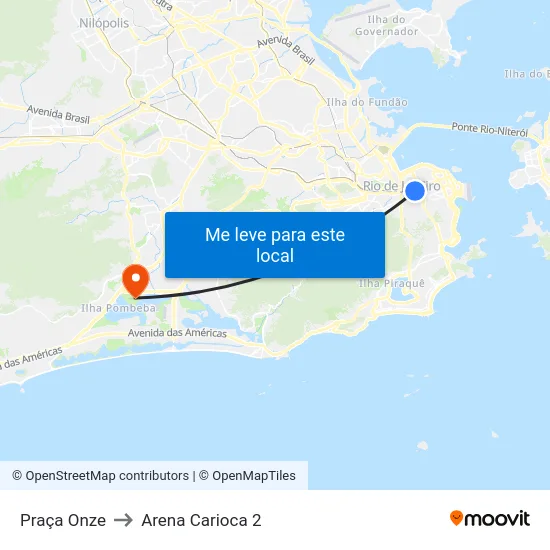 Praça Onze to Arena Carioca 2 map