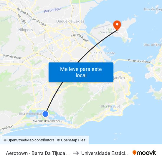 Aerotown - Barra Da Tijuca (Embarque E Desembarque - 1001) to Universidade Estácio De Sá Ilha Do Governador map