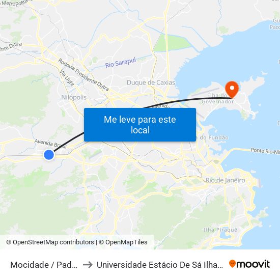 Mocidade / Padre Miguel to Universidade Estácio De Sá Ilha Do Governador map